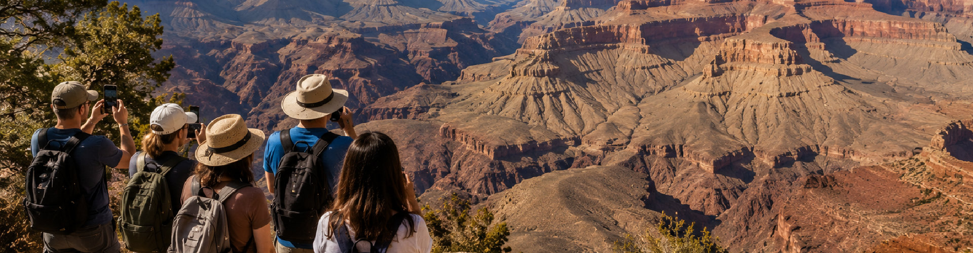 group of diverse individuals gazing at the vast expanse of the Grand Canyon